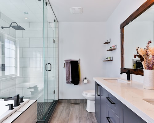 Bright bathroom with walk-in shower