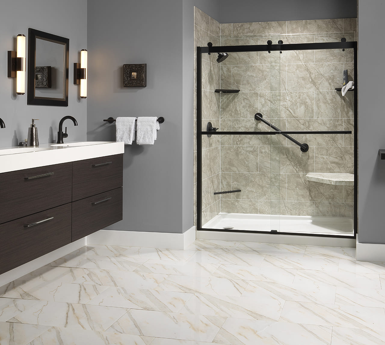 Beautiful modern walk-in shower installation